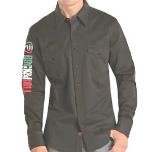 Rock Roll Denim Pearl Snap Shirt Black Western Cowboy Mexico Flag Logo Sz XL Nwt